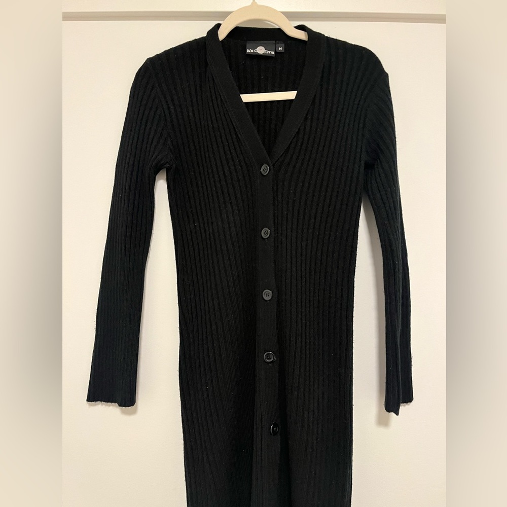 Sophisticated Black Ribbed Cotton Cardigan